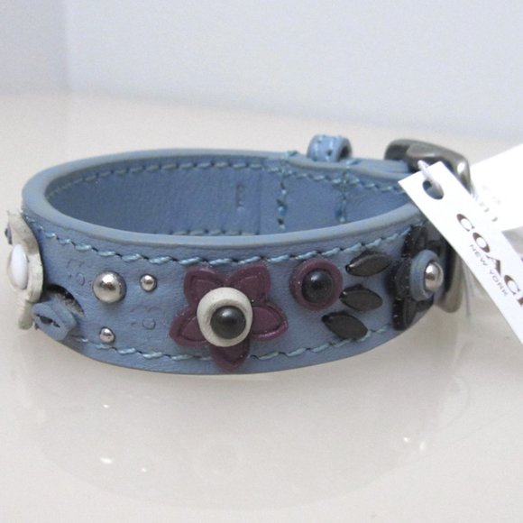 Coach NWT Blue Floral Applique Leather Bracelet 59081 - Picture 1 of 9